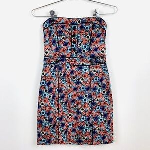 Divided H&M Mini Dress 8 Strapless Tube Floral Black Piping Form Fitting Multi